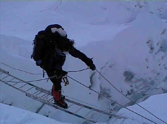 Todd Sampson crossing ladder Everest South Nepal